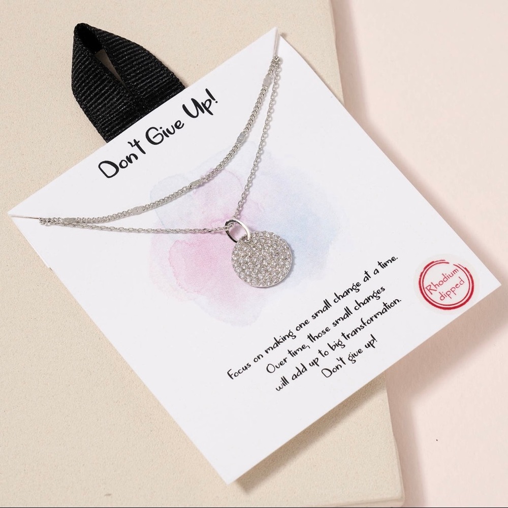 Silver Don’t Give Up Layered Charm Necklace